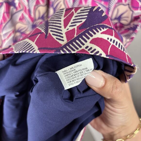 Club Monaco Shift Dress Sz 10 Purple Floral Sleeveless Pockets Crochet Collar - Picture 8 of 10